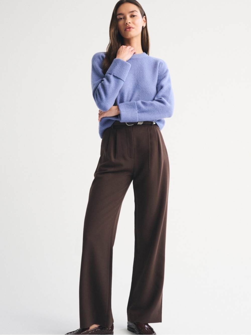 Abercrombie & Fitch Sloane Curve Love Wide Leg Pants in Brown